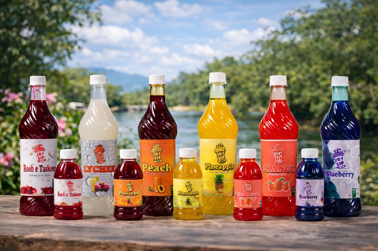 Vibrant Joysip bottles with tropical fruits